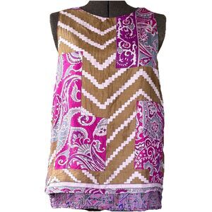 Usha Silk Patchwork Tank Top Womens M Boho Paisley Chevron Layered Y2K Indie